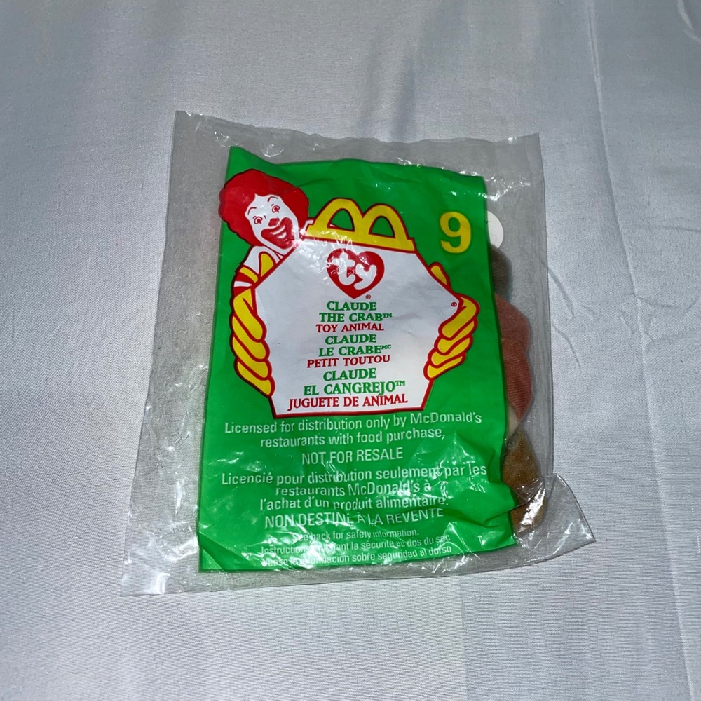 Ty McDonald's Teenie Beanie Baby Claude the Crab 1999 Sealed Toy #9 Vintage